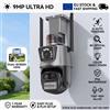 NONE Telecamera di Sorveglianza, Telecamera IP 9MP Wireless per Esterni con Zoom 8X, Tracciamento Automatico, Tre Lenti, Doppio Schermo, Telecamera PTZ CCTV per Videosorveglianza, Sicurezza, Antifurto
