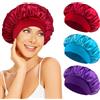 Volhuluk 3 Pezzi Cuffia Seta Capelli Ricci, Cuffia Seta Capelli Notte, Berretto da Notte Raso Elastico, Morbida e Confortevole, Cuffia Capelli Ricci Notte per Donna(Blu,Viola,Rosso)