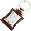 Portachiavi placcato in argento con San Cristoforo in pelle marrone
