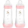 MAM Biberon Anticolica Easy Start 320 ml (Set da 2), Tettarella 3, Rosa | Da 4+ mesi, Valvola anticolica, Riduce bolle d'aria, Silicone SkinSoft, Allattamento misto, Autosterilizzante, Senza BPA/BPS