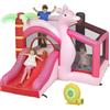 AIYAPLAY 4 in 1 Castello Gonfiabile per Bambini 255x230x196cm Rosa | Parco Acquatico, Scivolo Trampolino, Piscina Palline, Canestro, Tema Fenicottero, Soffiatore, Borsa, Interni Esterni