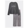 Tezenis Pigiama Lungo In Cotone/flanella Love Donna Grigio