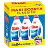 Dixan Classico Detersivo Liquido Lavatrice, Tecnologia Pulito Profondo, 3 X 24 Lavaggi