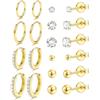 JeweBella 10 Paia Classico Orecchini Acciaio Chirurgico Donna Uomo Piccoli Orecchini Cerchio Anallergici Piercing Orecchini a Bottone Set Impilabili Orecchini a Lobo Orecchini Donna Argento/Oro
