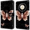 BLOTECH Flip Caso in Pelle Portafoglio Case for Honor Magic 6 Lite Custodia Magnetic Buckle 3D Brillantini Glitters in Pelle PU Portafoglio con Interno Soft Protettiva,Rose gold butterfly