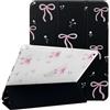 Lovmooful per iPad 9/8/7 10.2 Custodia Nastro Fiocco-Nero&Rosa | Portapenne Carino,Fiore Design,per Ragazze Donne,TPU morbido Tripla Piega Supporto Cover,Antiurto AntiGraffio Protezione