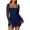 HAOLEI Donna Vestito Sexy Mini Cocktai Vestito Paillettes Donna Corto Capodanno Abito con Paillettes Elegant Moda Corto Cerimonia Abito Senza Maniche con Scollo A V Tunica Swing Vestiti da Party Feste