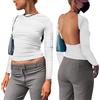 KOEMCY Maglietta a Maniche Lunghe Donna Crop Top Blusa Multi Way Wear Top Camicia Tinta Unita Camicette Casual Shirts Pullover Backless Y2K Manica Lunga