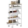 HOMCOM Carrello Cucina 5 Livelli 4 Cassetti 39.5x24x82 cm Bianco e Rovere | Estraibili, 4 Rotelle, Carrello Portavivande Salvaspazio, Metallo PP e Legno