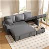 Wyibwy Divano angolare a L con funzione letto e contenitore,divano 3 posti con letto estensibile e tasche portaoggetti,Divano letto con intercambiabile penisola,Divani trasformabile,lino(Grigio scuro)