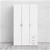 Armadio 3 ante battenti space con 3 cassetti bianco 115,8x49,5x200,4 cm