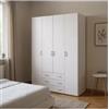 Armadio 4 ante battenti space con 3 cassetti bianco 154x49,5x200,4 cm