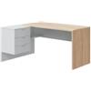Scrivania reversibile con 3 cassetti bianca e rovere, 145x108x73 cm