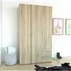Armadio 3 ante battenti space con 3 cassetti effetto quercia 115,8x49,50x200,40 cm