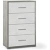 Sarmog Cassettiera 4 cassetti bianco e cemento, 71x110x41 cm