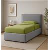 Letto singolo con contenitore zoom rivestito in ecopelle grigio 90x190 cm