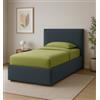 Letto singolo con contenitore e rete zoom rivestito in ecopelle nero 90x190 cm