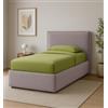 Letto singolo con contenitore e rete zoom rivestito in tessuto rosa 90x190 cm