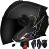 VHVYWY Casco Jet Vintage con Interfono , Omologazione DOTECE, Doppia Visiera, Casco 34 per Scooter e Cruiser
