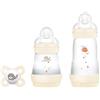 MAM Biberon Set, 2 Biberon Easy Start e 1 Ciuccio Original Start, Neutro | Con 2 biberon anticolica Easy Start 130 e 260 ml, Riduce le bolle d'aria, Tettarella in silicone SkinSoft, Autosterilizzante