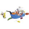 Dickie Toys Dickie summer shark attack, barca cm. 50, con luci e suoni: gru che si muove, barca di salvataggio, inclusi 1 automobile die-cast, un elicottero, 1 sottomarino squeezy, 1 squalo