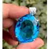 BMR Jewels Naturale 60 KT Topazio Blu Taglio Ovale 925 Argento Certificato Gemma Ciondolo