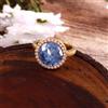 Anello Halo In Zaffiro Blu 11mm In Argento 925 Placcato Oro 10K, Mis. 7-8