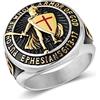 HZMAN Knights Templar Ring for Men Ephesians 6:13-17 Red Cross Design Men's Stainless Steel Ring Jewelry Gift