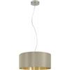 Eglo La lampada a sospensione Maserlo, lampada a sospensione tessile a tre | punti luce, lampada a sospensione in acciaio e tessuto, nichel opaco, talpa, oro, E27, 53 cm