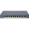 HIKVISION DS-3E0310P-E/M - Switch PoE 10 Porte, 8 PoE Fast Ethernet + 2 Uplink Gigabit, Long Range 300 m