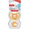 NUK Space ciuccio | 6-18 mesi | Ciucci con ventilazione supplementare per pelli sensibili | Silicone senza BPA | Leone e sole | 2 pezzi