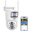 Hiseeu 【Doppia Lente 2K Telecamera Wi-Fi Esterno con 8X Zoom Digitale, 3MP PTZ Videocamera Sorveglianza, Tracciamento Auto Rilevamento Umano Visione Notturna a Colori Allarme Sonoro e Luminoso Alexa