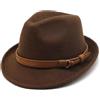 ITODA Cappello Fedora da donna in feltro di lana classico vintage cappello a bombetta invernale Trilby Fedora Trilby cappello elegante panama cappello a tesa corta jazz cappello da gangster marrone,