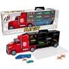 Teorema Giocattoli Teorema, PLAY CITY Camion Bisarca Valigetta con 26 Scomparti, con 6 Macchinine, Un Tir e Segnali Stradali, Scala 1:30, Movimento a Frizione, Colori Assortiti Rosso e Nero, Lunghezza 64 cm, Scala 1:64