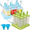 Xbessc 15 Cavità Stampi per Ghiaccioli DIY Stampini Gelato Set Blu Verde | Ghiaccioli Stampo senza BPA Stampi Gelati Riutilizzabile con 2 Imbuto Pieghevole per Preparazione Ghiaccioli Gelati Sorbetti