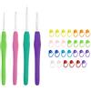 JRSHIRLEYLTD Set di 4 uncinetti ergonomici, in metallo, uncinetto ergonomico, uncinetto, con manico in silicone colorato, 14 cm, extra lungo, con 20 tasti di marcatura, per principianti (2/3/4/5 mm)