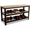 Relaxdays Panca porta scarpe, 6 paia, HxLxP 45 x 73 x 30 cm, 2 ripiani griglia, panca effetto legno, marrone chiaro/nero