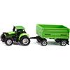 Siku 1606, Trattore DEUTZ-FAHR con Rimorchio a 2 Assi Fortuna, Trattore Giocattolo, Metallo,Plastica, Verde, Cabina Rimovibile, Rimorchio Ribaltabile con Ruote in Gomma Scorrevoli, Gancio di Traino