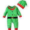 Generico Tutina Babbo Natale Neonato, Adorabile Vestito Elfo Natalizia Neonati, 2pcs Pagliaccetto Neonato Natales + Cappello Babbos Natales, Il Mio Primo Bambino di Natale Costume 0-24 Mesi