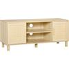 HOMCOM Mobile Porta TV con Vani Aperti e Ante in Rattan, Mobiletto per TV Fino 50'', 115x40x48cm, Colore Legno