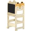 AIYAPLAY Torre Montessoriana per Bambini 2-5 Anni con Lavagna e Tavolino, in Legno, 57x39x93 cm, color Legno | Aosom Italy