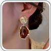 Yheakne Vintage Irregolare Acrilico Orecchini Pendenti Smalto Marrone Orecchini A Goccia Oro Martellato Disco Orecchini A Perno Acrilico Marrone Orecchini Geometrici Gioielli Per Le Donne