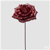EDG Enzo De Gasperi Rosa Glossy Natalizia su Ramo H60 Ø20 cm Bordeaux - Fiore Decorativo di Natale
