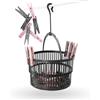 Pro Home Cesto telescopico in antracite (7 cm x 19 cm) con 30 mollette rosa e antracite - Stendibiancheria