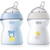 Chicco Biberon Anticolica Natural Feeling, 2 Mesi +, 250 ml, Biberon con Tettarella in Silicone Morbida e Flessibile, Adatto per allattamento misto, Flusso Medio, Azzurro e Neutro, 2 Pezzi