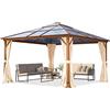 TOOLPORT Gazebo giardino 4x4 m, pali in alluminio, tetto PC ca 8 mm, crema | Utilizzo per tutto l'anno - pali in alluminio ca. 90x90 mm, imitazione legno - tetto in lastre di policarbonato, UV 50+