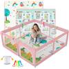 JUPPLIES Box Bambini 120×120 cm - Recinto Gioco per Neonato 6-24 Mesi, Rete Traspirante 360°, Struttura Antiscivolo e Robusta, Facile da Montare (Rosa con Manici + Cestino + Tappeto)