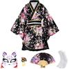 CRFASIBE 5 Pezzi Donna Kimono Corto, Costume Tradizionali Giapponesi Yukata | Completo Kimono Corto con Accessori Inclusi, Taglio Aderente, Confezione Regalo, Ideale per Carnevale, Cosplay, Feste