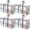 Cozary 94L Borsa Portaoggetti Grande, 4 Pezzi Impermeabile Borse Trasloco per Vestiti con Cerniera e Maniglia, Pieghevole Scatole Armadio per Vestiti, Piumoni,Trapunte, Trasparente