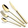 MONIX Verona Gold | Set di posate di 24 pezzi, Acciaio Inox 18/10 | Design all'avanguardia e moderno, finitura lucido brillante dorado, spessore 3 mm (6 persone)